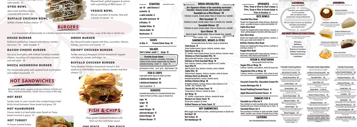 Fireside Restaurant Menu