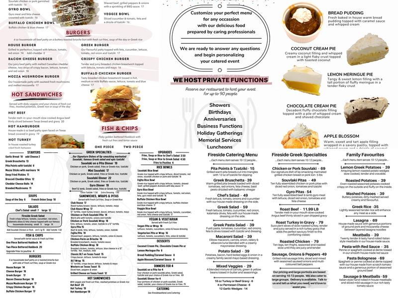 Fireside Restaurant Menu