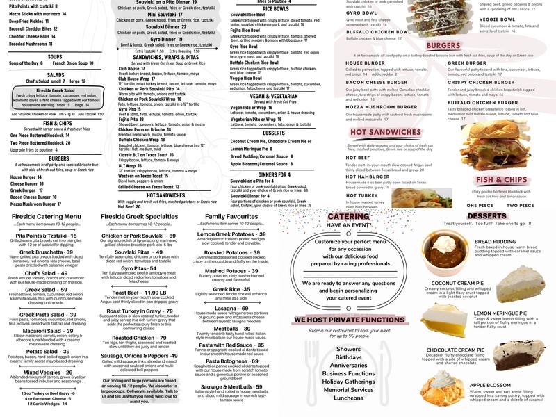 Fireside Restaurant Menu