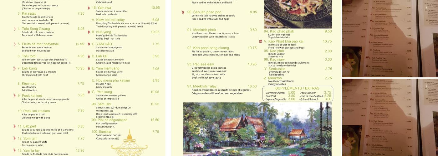 Phayathai Menu