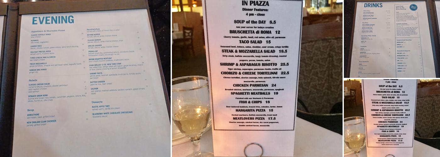 In Piazza Pasta and Wine Bar Menu