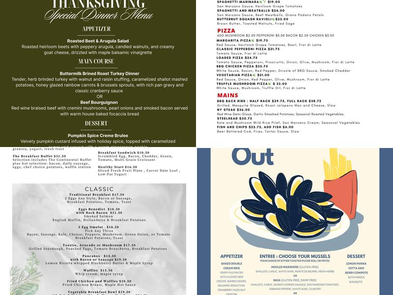 Mozza Restaurant and Lounge Menu