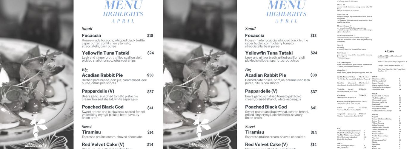 Jabberwocky Supper Club Menu