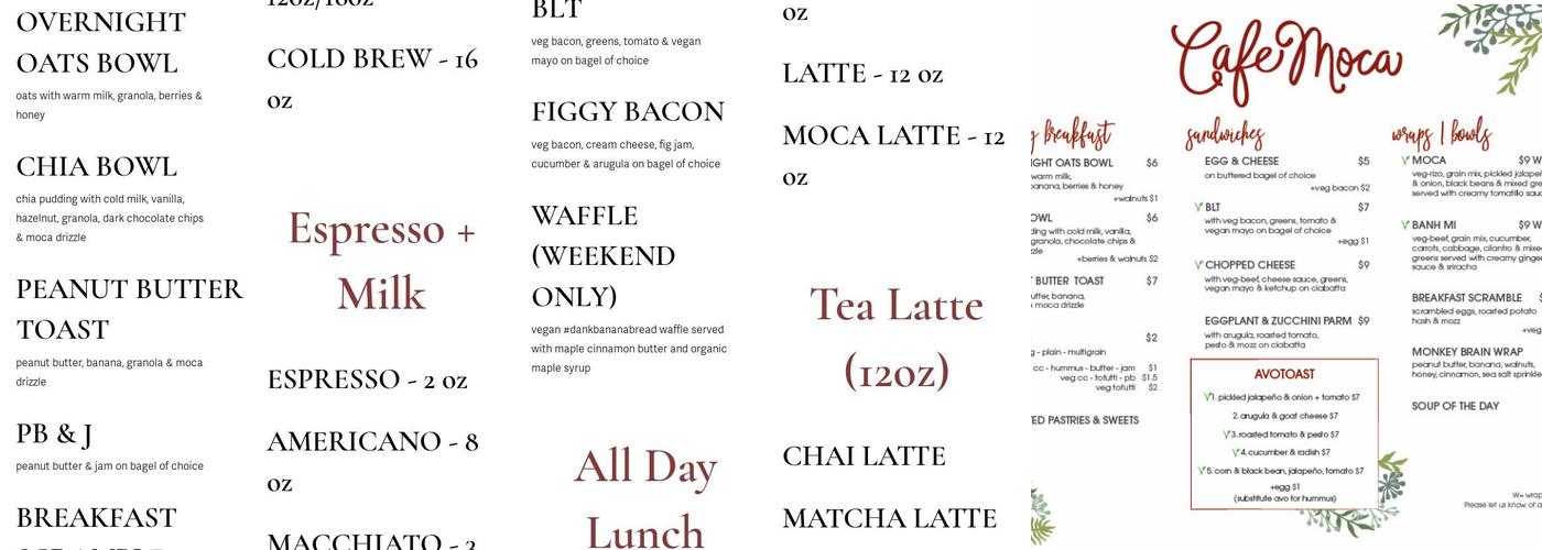 Cafe Moca Menu