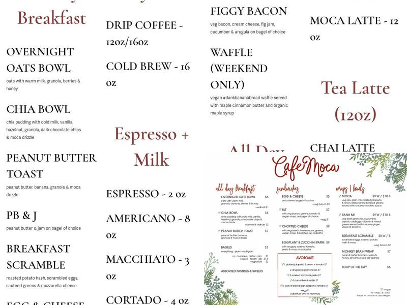Cafe Moca Menu