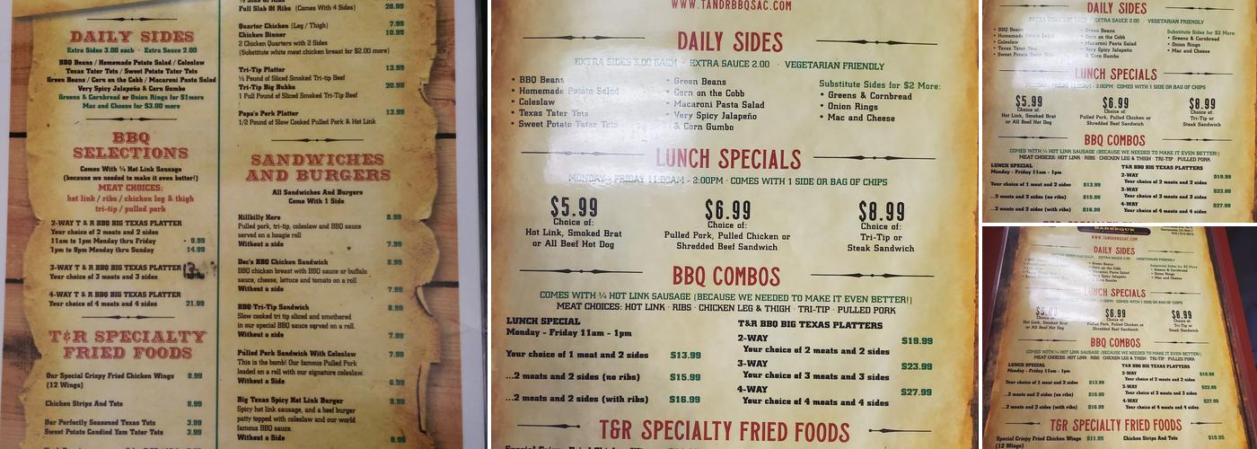 T&R Taste of Texas BBQ Menu