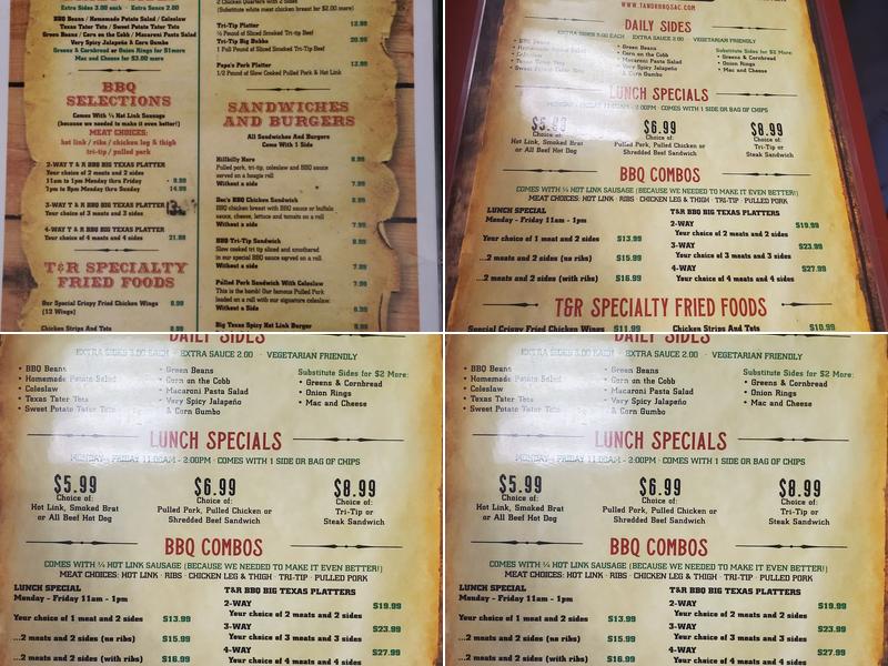 T&R Taste of Texas BBQ Menu
