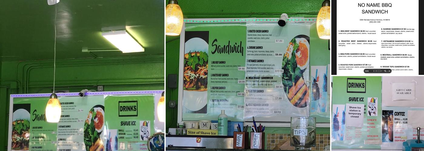 No Name BBQ Sandwich Menu