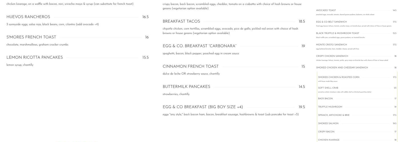Egg & Co. Menu