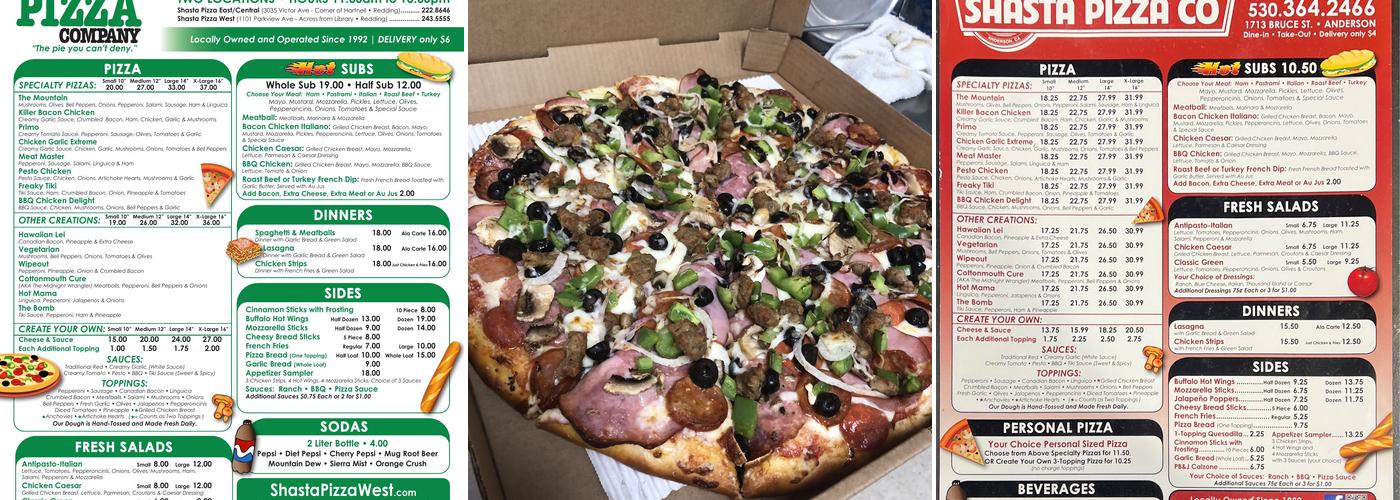 Shasta Pizza Company Menu
