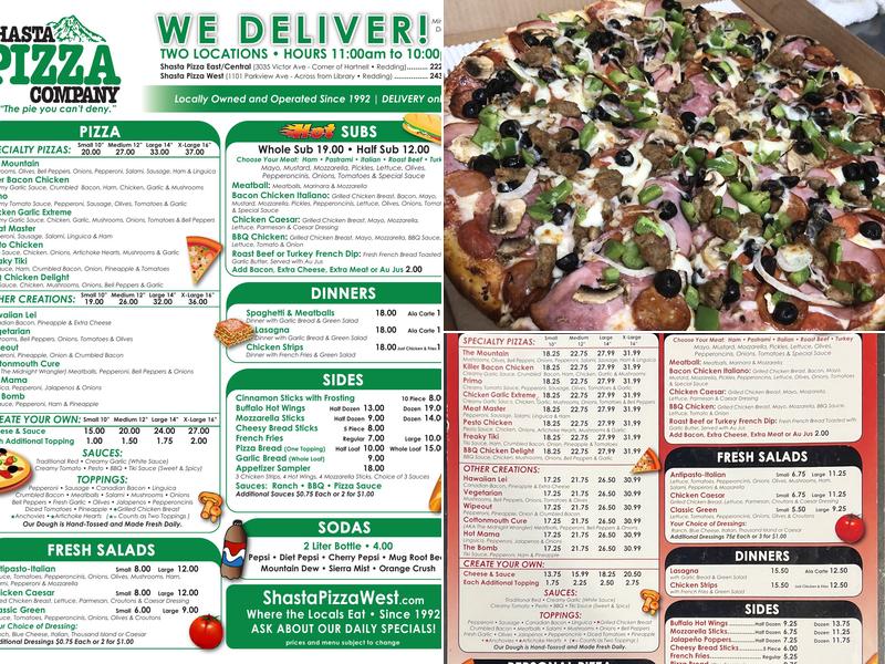 Shasta Pizza Company Menu