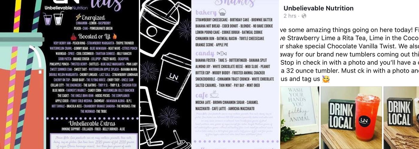 Unbelievable Nutrition Menu