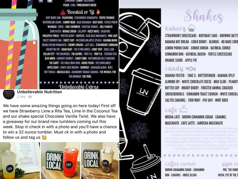 Unbelievable Nutrition Menu