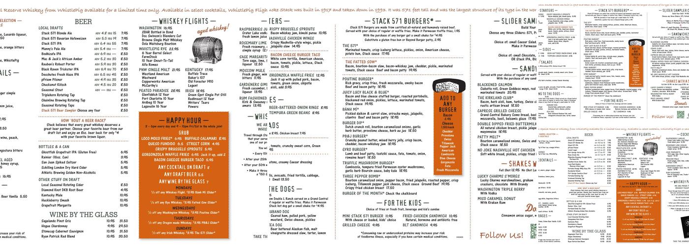 Stack 571 Burger & Whiskey Bar - Vancouver Menu