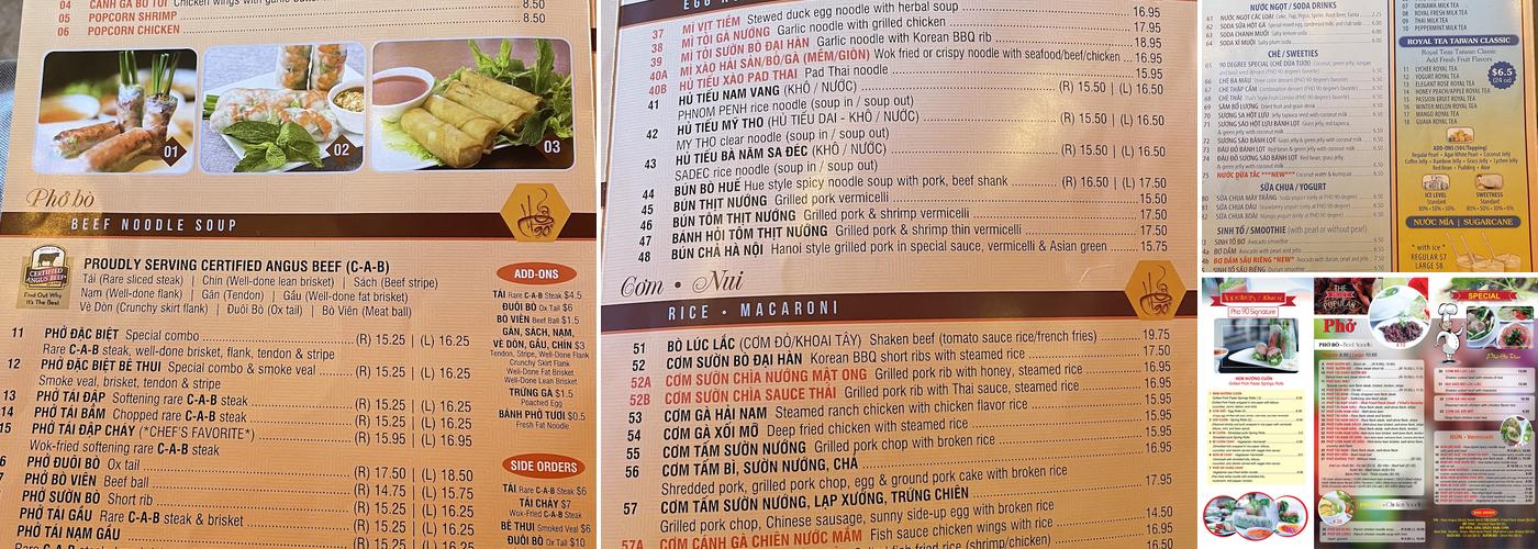Cơm 90° Menu