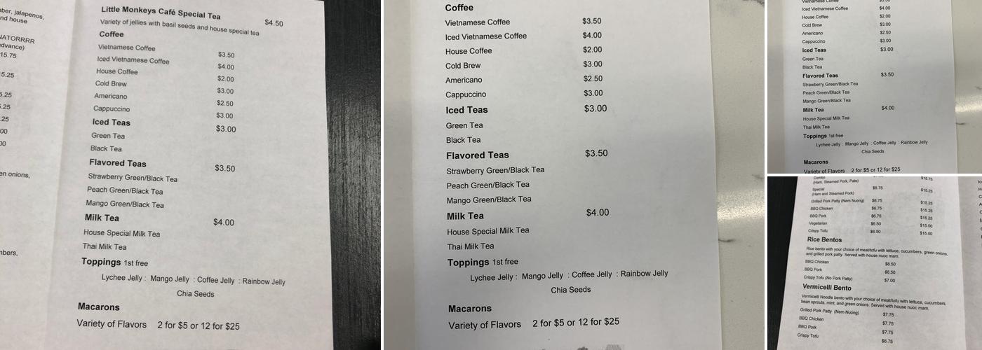 Little Monkeys Cafe Menu