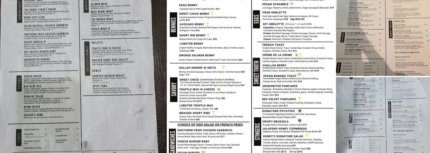 Honey Uninhibited Menu
