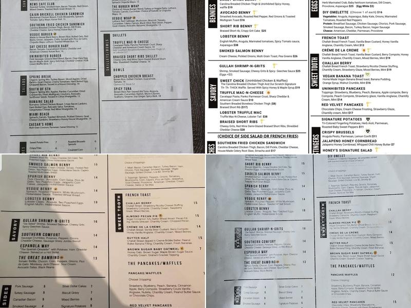 Honey Uninhibited Menu