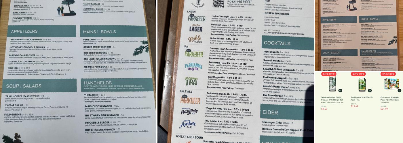 Stanley Park Brewing Restaurant & Brewpub Menu