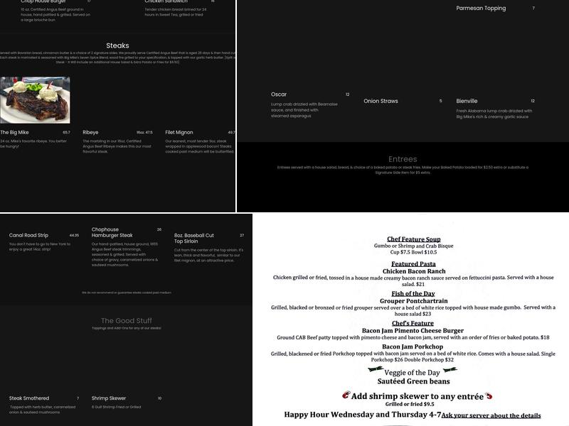 Big Mike's Steakhouse - Moundville Menu