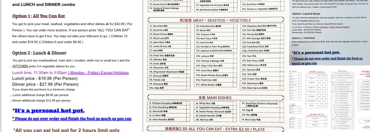 Hot Pot Menu