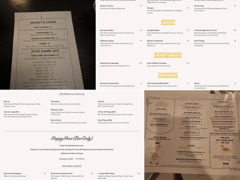 Forsythia Menu