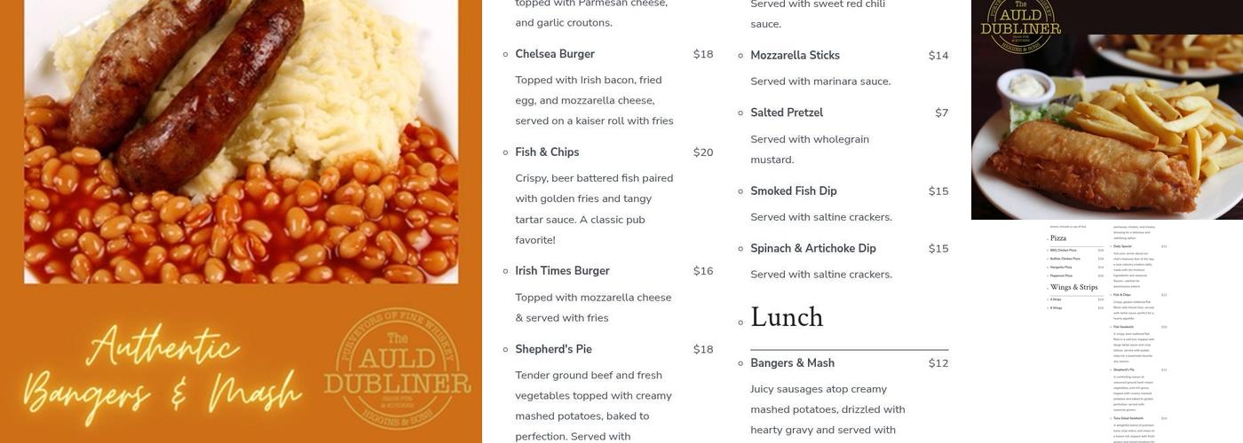 The Auld Dubliner Irish Pub & Kitchen Menu