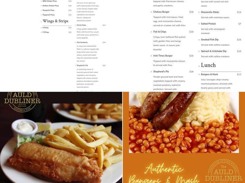 The Auld Dubliner Irish Pub & Kitchen Menu