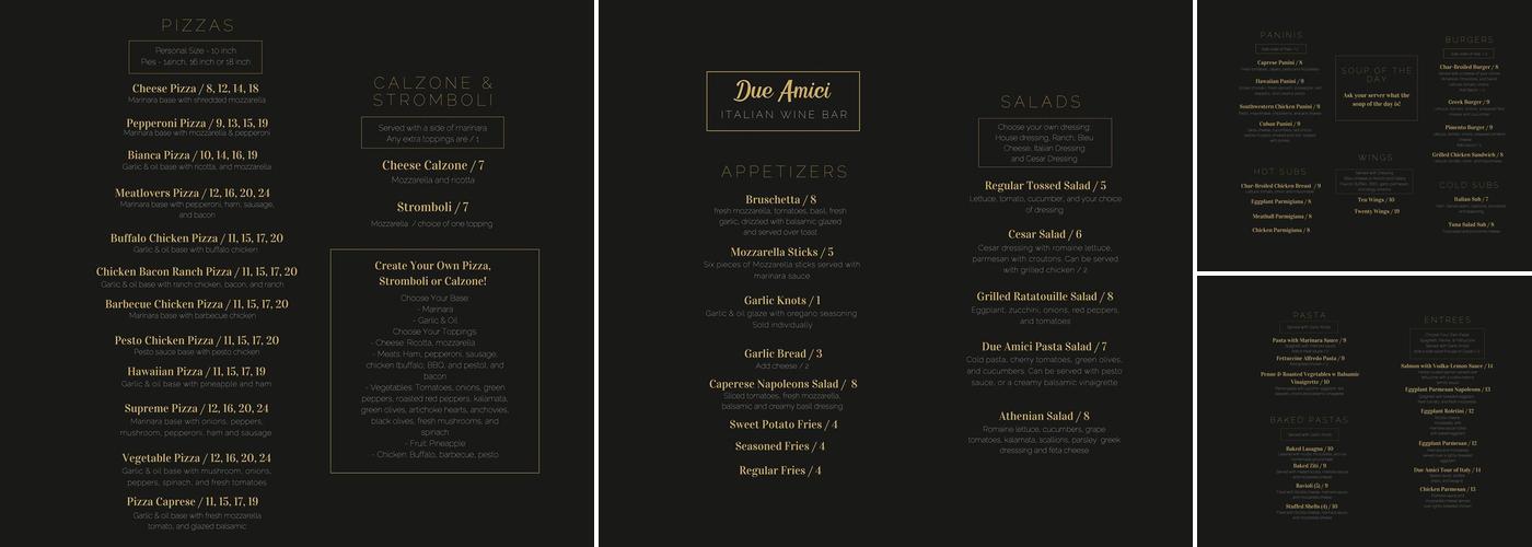 Due Amici Pizzeria Menu