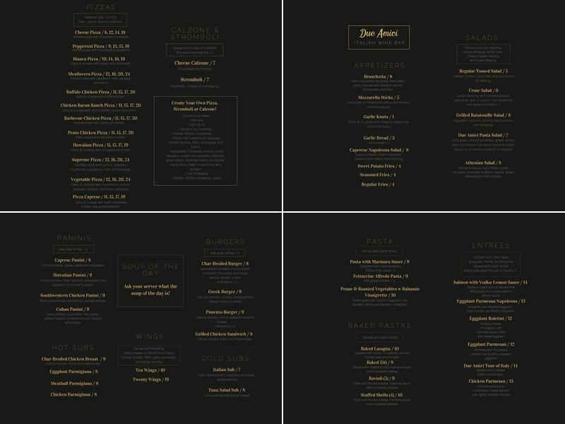 Due Amici Pizzeria Menu