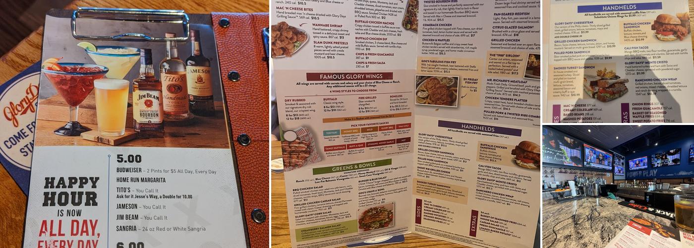 Glory Days Grill Menu