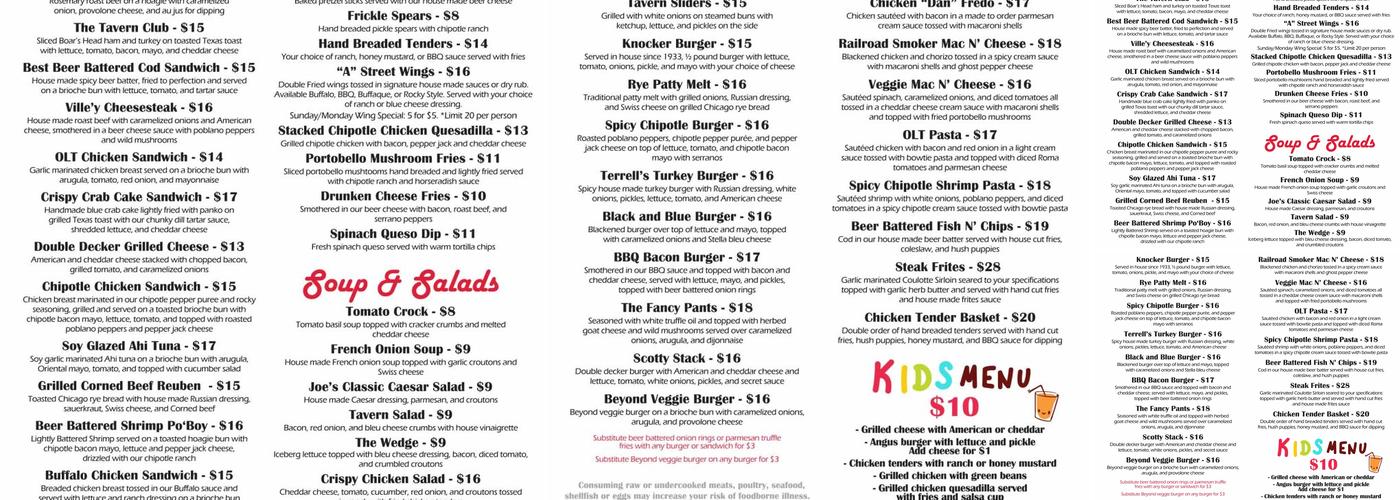 Hillcrest Tavern Menu