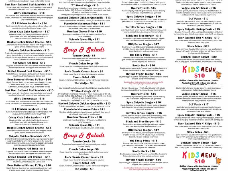 Hillcrest Tavern Menu