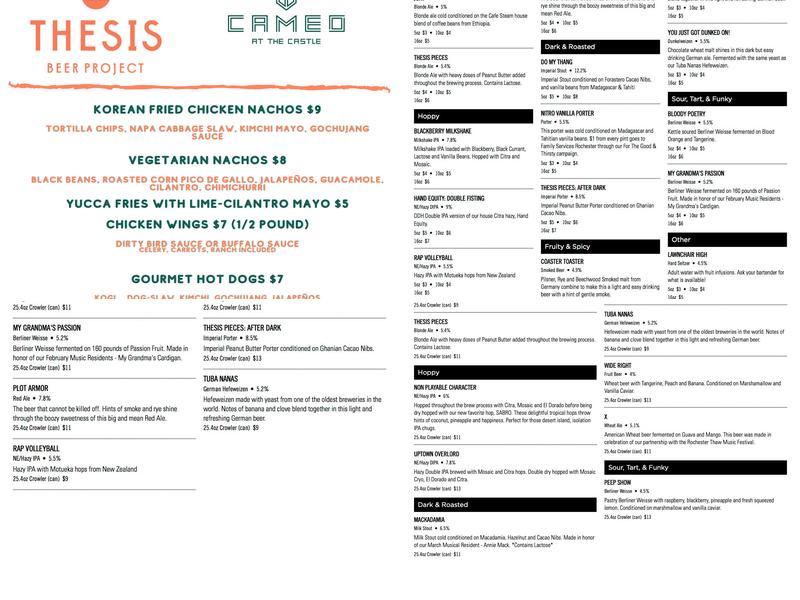 Thesis Beer Project Menu