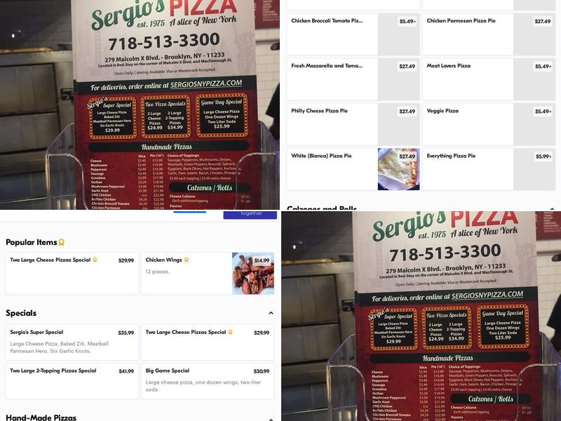 Sergio's Pizza Menu