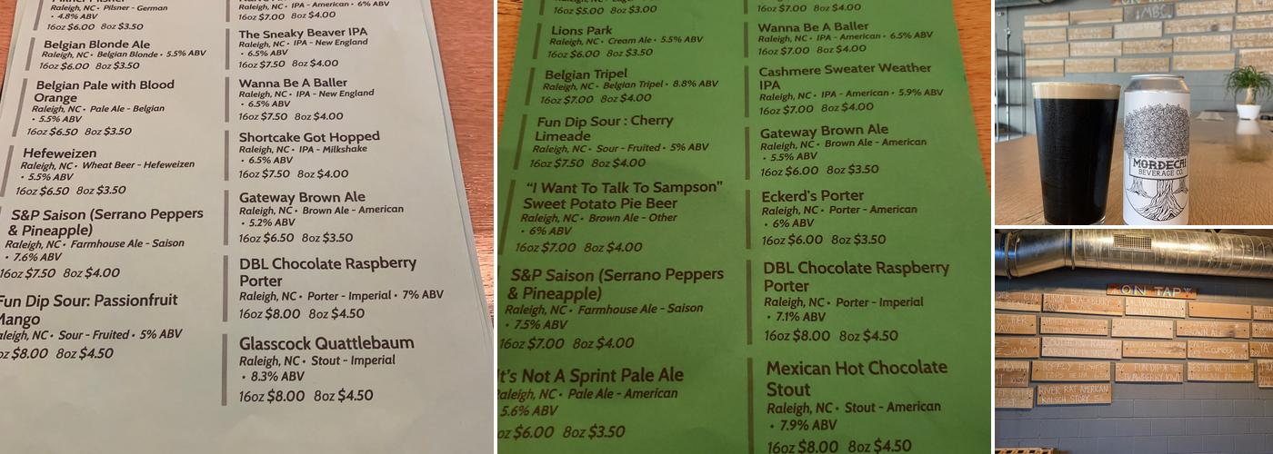 Mordecai Beverage Company Menu