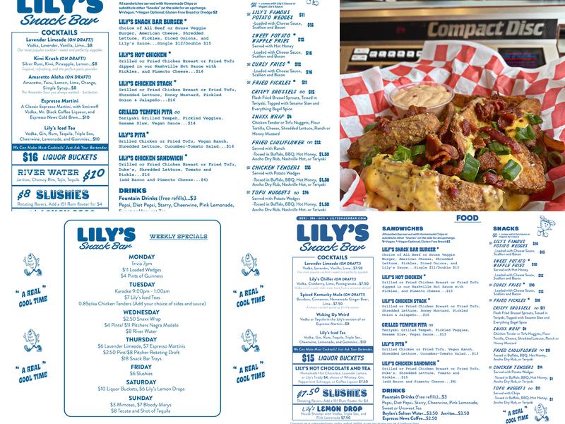 Lily's Snack Bar Menu