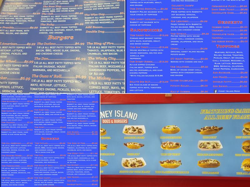 Coney Island Dogs and Burgers Menu