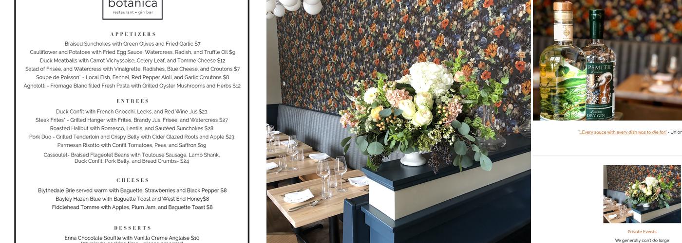 Botanica Restaurant and Gin Bar Menu