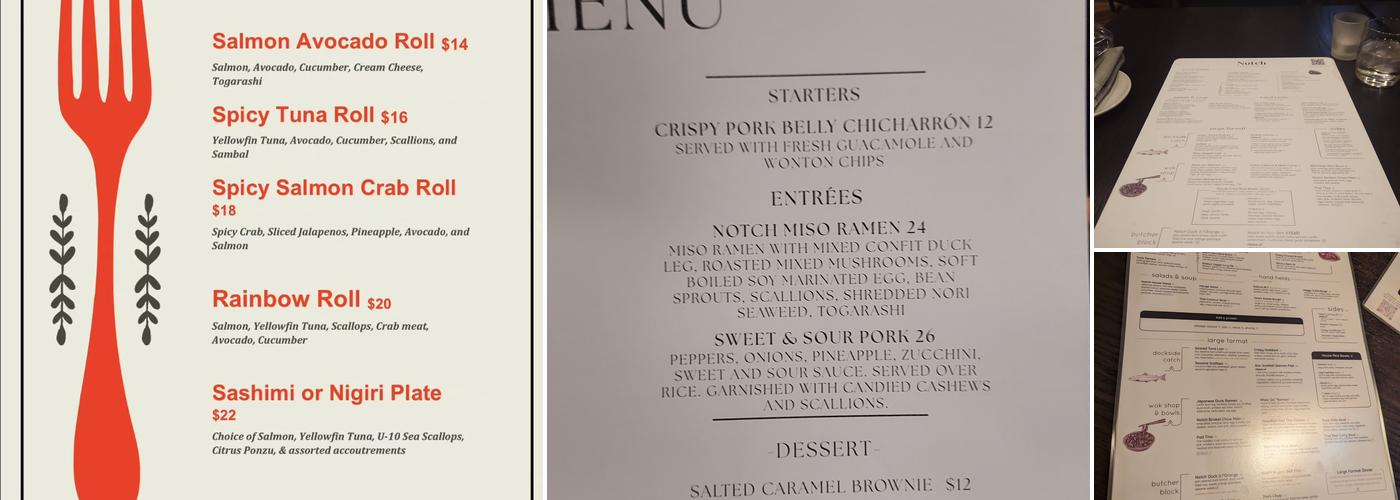 Notch Modern Kitchen & Bar Menu