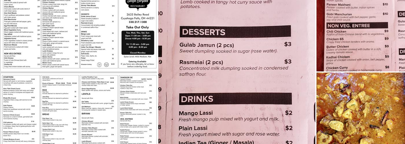 Singh Biryani Menu