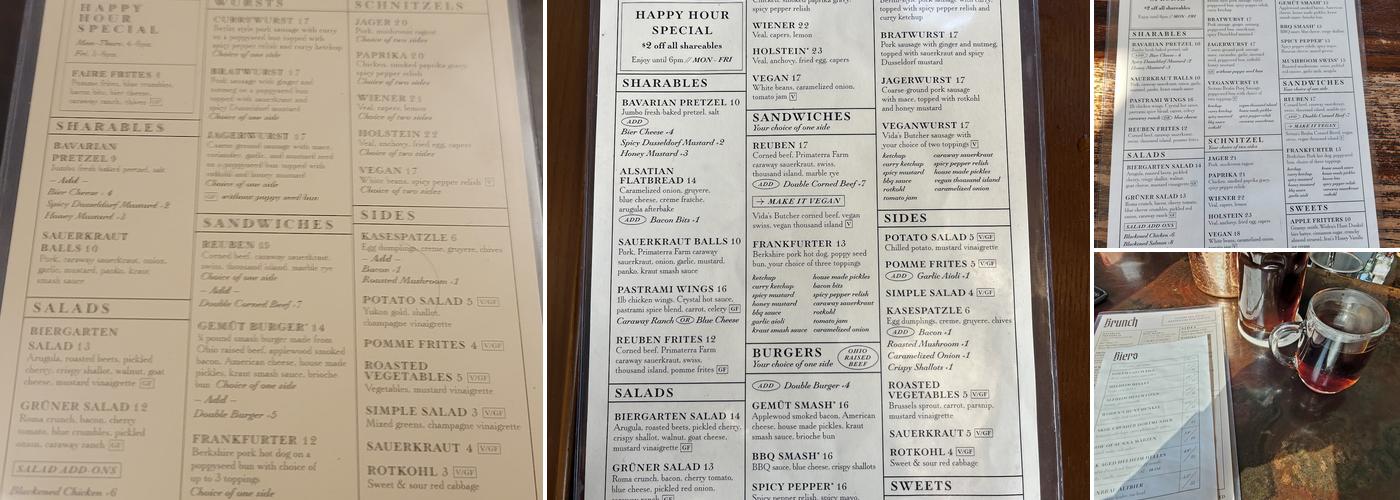 Gemüt Biergarten Menu