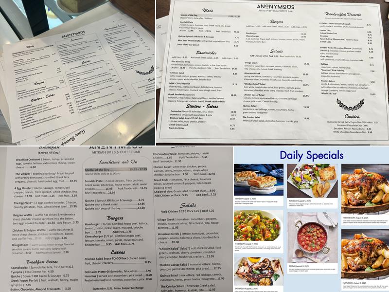 Anonymous Cafe Menu