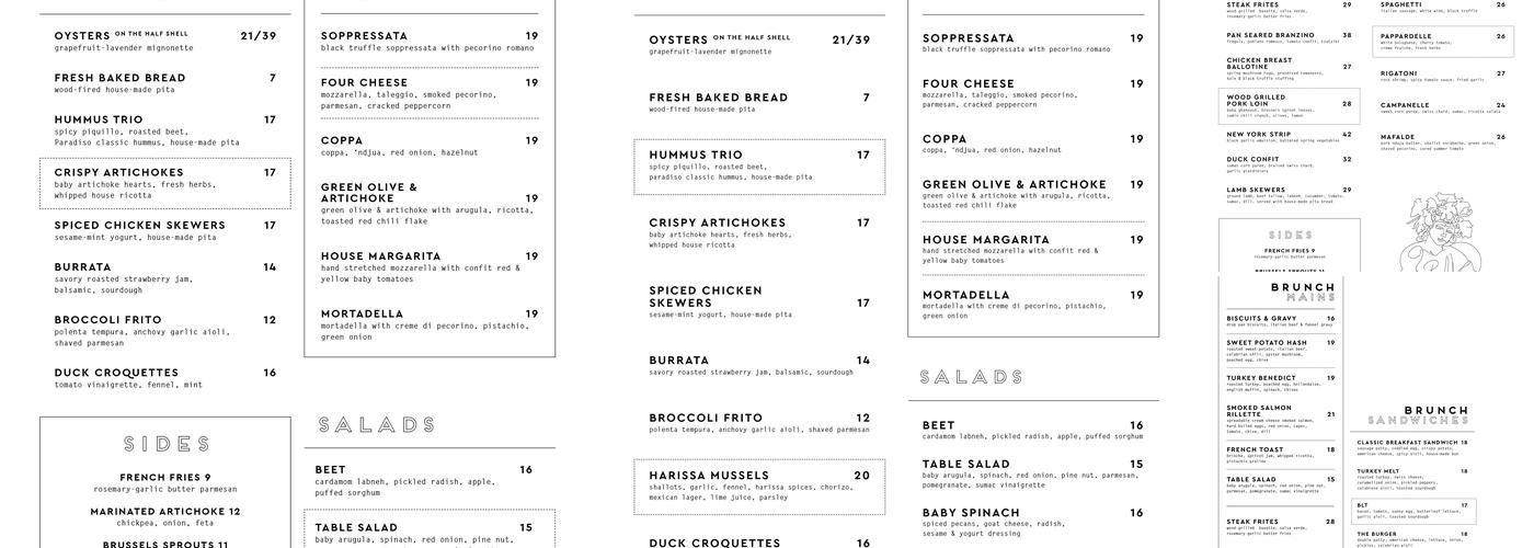 Paradiso Menu
