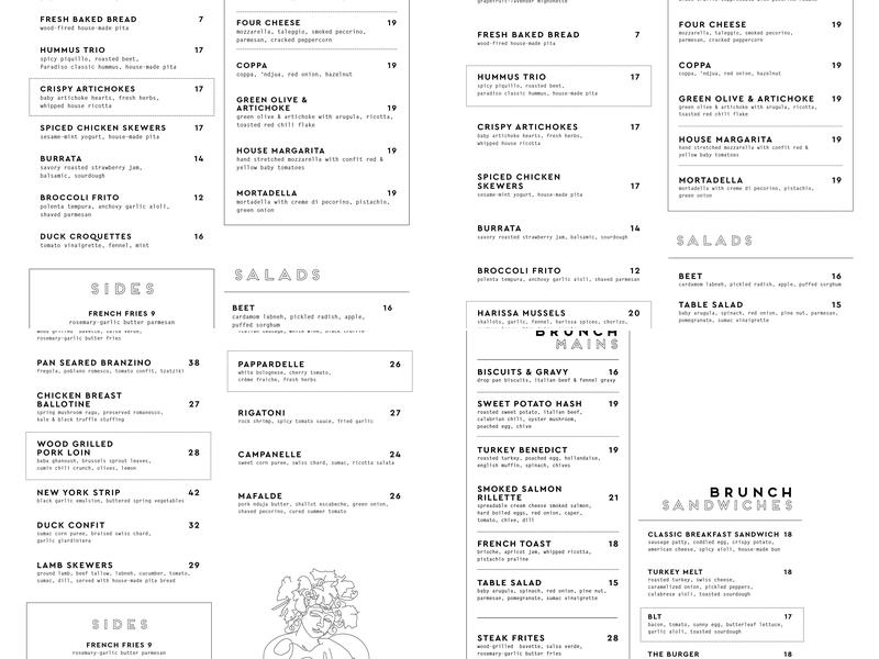 Paradiso Menu