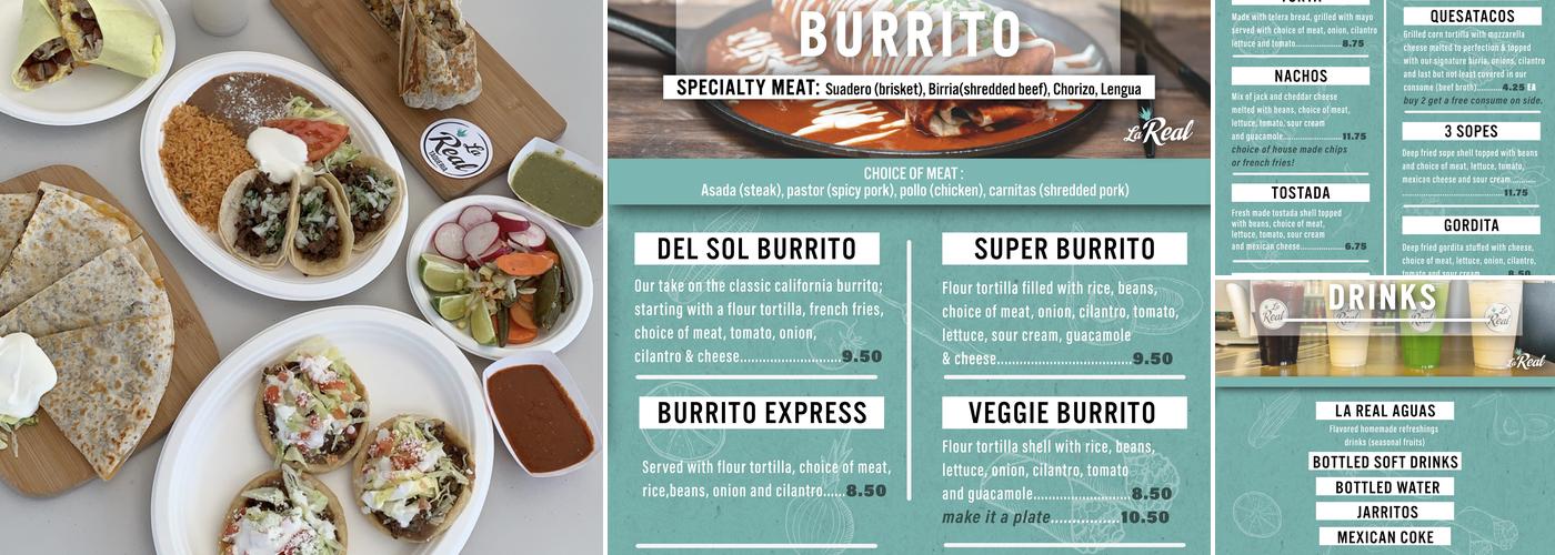 La Real Taqueria Food Cart Menu