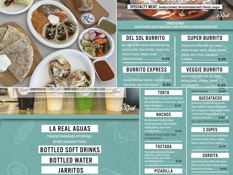 La Real Taqueria Food Cart Menu