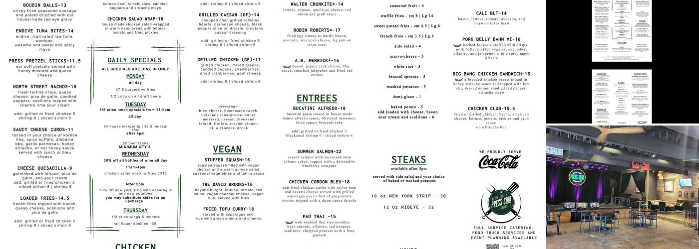 North Street Press Club Menu