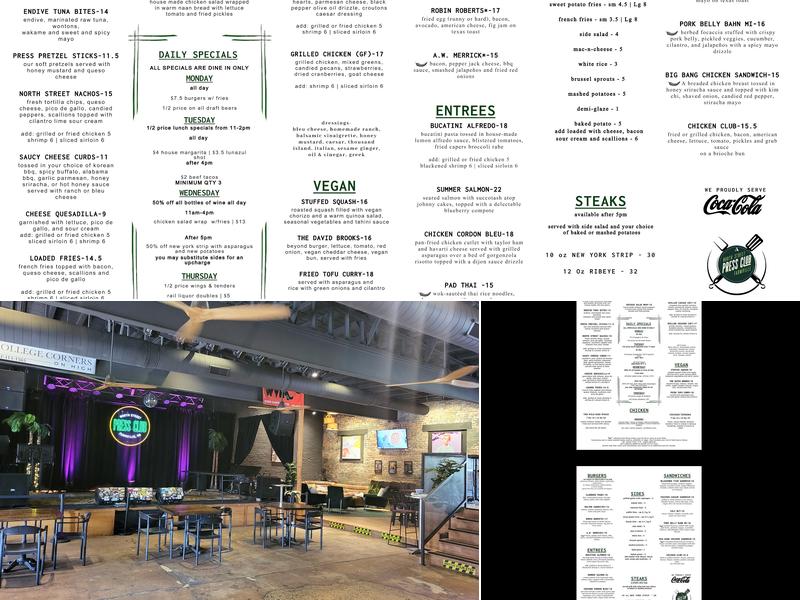 North Street Press Club Menu