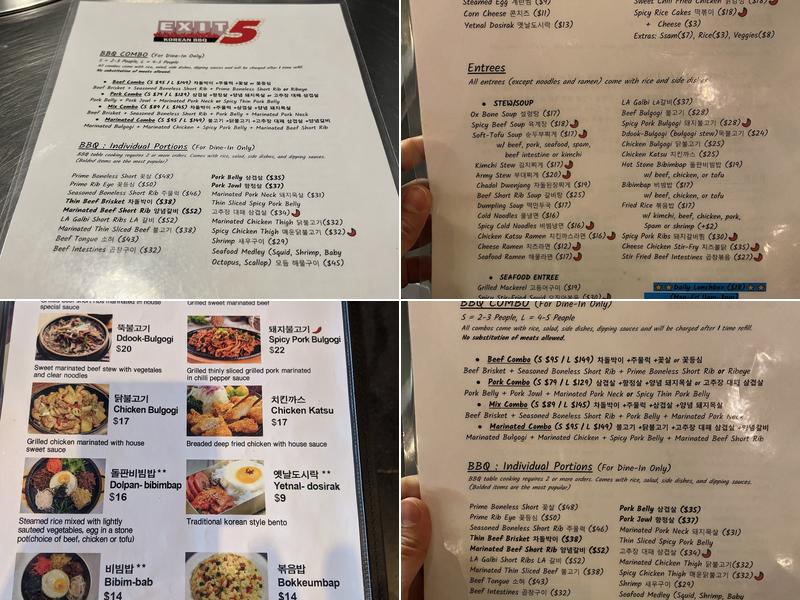 Exit 5 Korean BBQ Menu